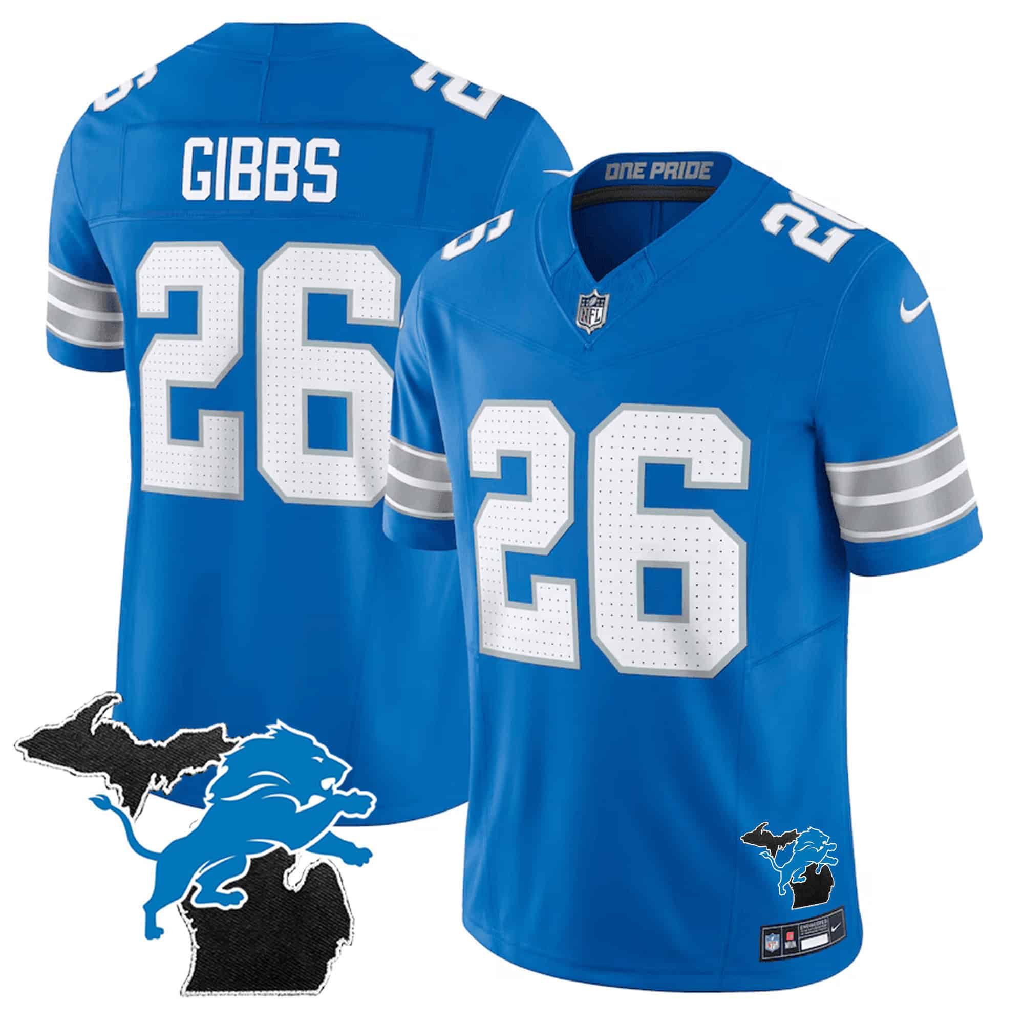 Men Detroit Lions #26 Gibb Blue 2024 Nike Michigan Patch Vapor Limited NFL Jersey->indianapolis colts->NFL Jersey